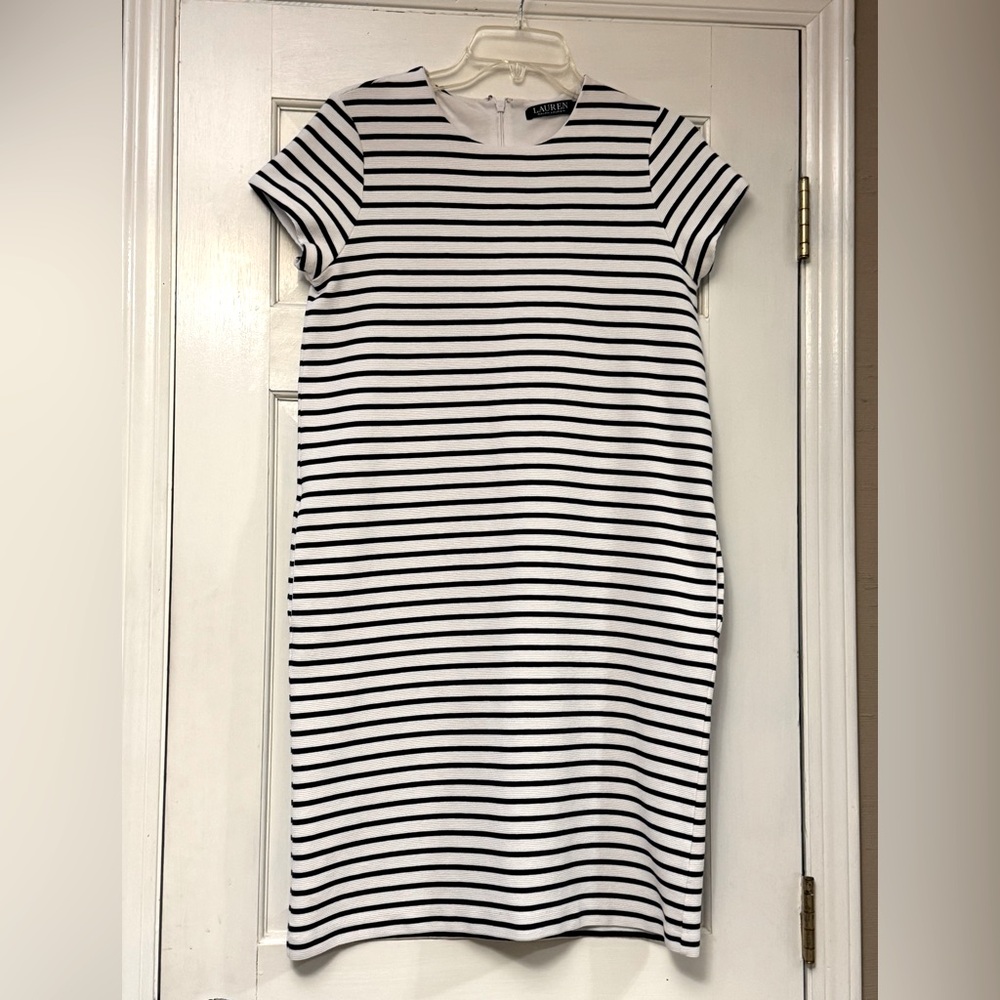 Ralph Lauren White and Blue Sheath Midi‎ Dress